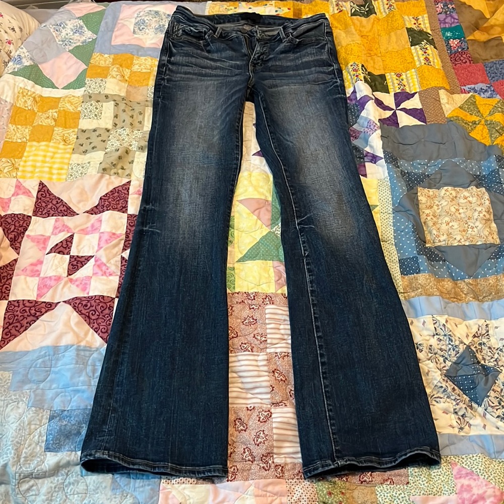 Buckle Dark Wash Flare Jeans - Dark Blue